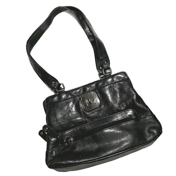 LA DIVA for Town Shoes BLACK LEATHER PURSE - Picture 1 of 9